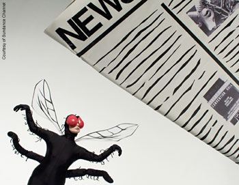 Isabella Rossellini as a fly getting squashed by a newspaper in Green Porno