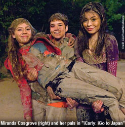 Miranda Cosgrove (right) and her pals in iCarly: iGo to Japan