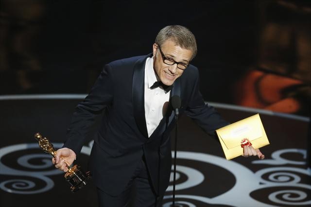 Christoph Waltz accepting his Best Supporting Actor Oscar at the 85th Academy Awards